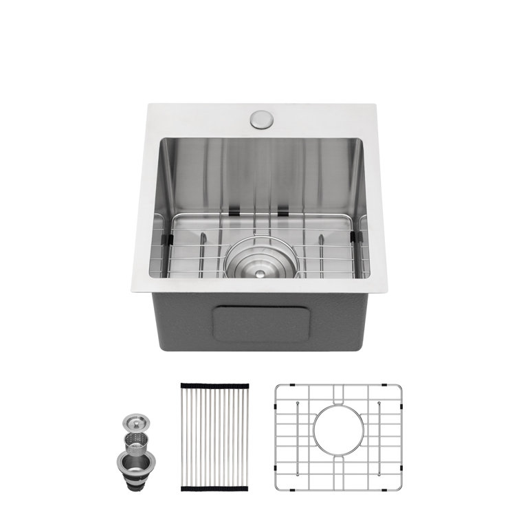 Kichae 15'' L DropIn Single Bowl Stainless Steel Kitchen Sink Wayfair
